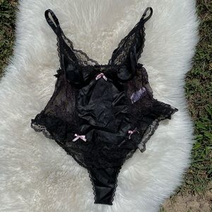 Vintage Black Lacey Mesh Bodysuit Teddy